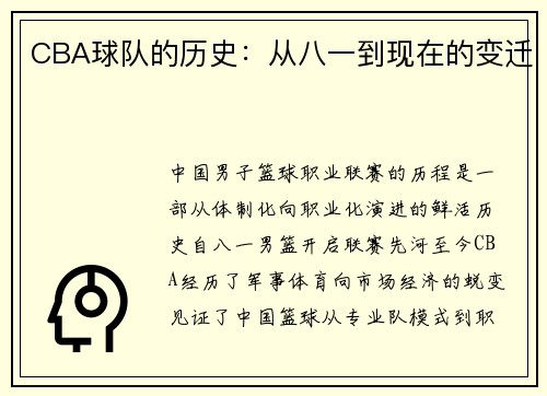 CBA球队的历史：从八一到现在的变迁